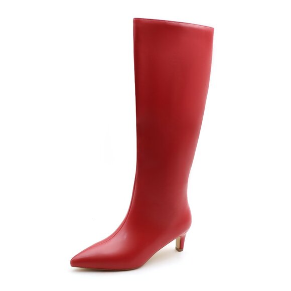 Lurnyet Women's Knee High Boots, Faux Leather Pointed Toe with 2 Inch Heel - Picture 1 of 10